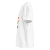 T-shirt regular organica bianca, vista laterale sinistra con stampa More Pasta Less Drama sul fronte
