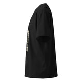 T-shirt oversize organica nera vista dal lato sinistro, con stampa frontale di Artemide