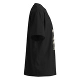 T-shirt oversize organica nera vista dal lato destro, con stampa frontale di Artemide