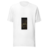 Maglietta unisex bianca vista di fronte. Il Pin presenta questa veduta aerea notturna come Karbala, in Iraq. Mockup del capo completo.