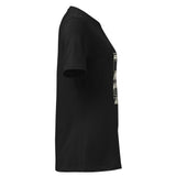 T-shirt donna morbida nera vista dal lato destro, con stampa frontale di Artemide